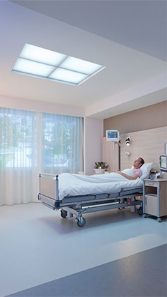 Oświetlenie Healwell zapewnia zupełnie inną atmosferę w sali dla pacjentów